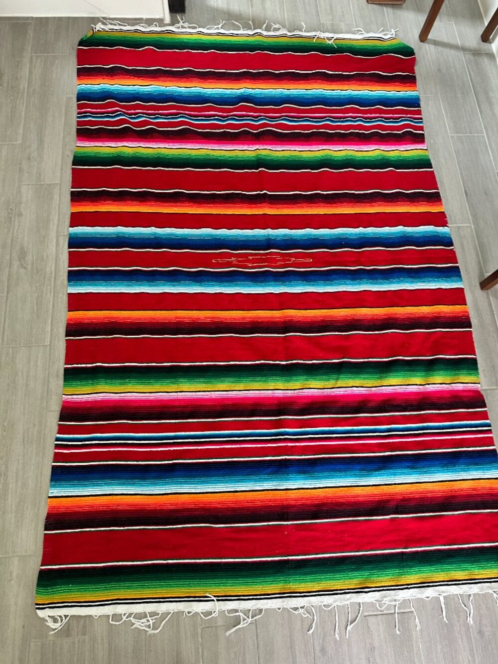 Vintage Mexican Saltillo Serape Wool Blanket Rug Southwestern Diamond 83"x53"